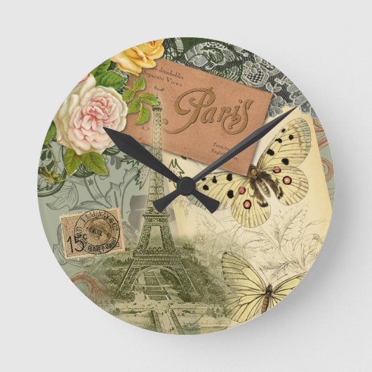 Paris Frankrijk Antiek kunstwerk Collage Eiffel Fr Ronde Klok (Voorkant)