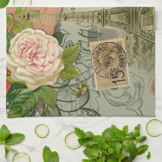 Paris Frankrijk Antiek kunstwerk Collage Eiffel Fr Theedoek (Gevouwen)