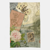 Paris Frankrijk Antiek kunstwerk Collage Eiffel Fr Theedoek (Verticaal)