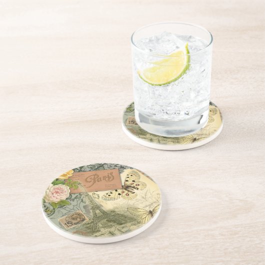 Paris Frankrijk Antiek kunstwerk Collage Eiffel Fr Zandsteen Onderzetter (Zijkant)