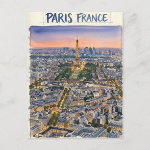 Paris Frankrijk Aquarel Reis Schets  Briefkaart