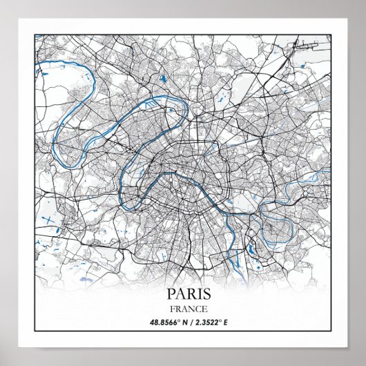 Paris Frankrijk City Map Eenvoudig reizen Poster (Voorkant)