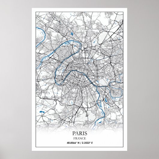Paris Frankrijk City Map Eenvoudig reizen Poster (Voorkant)