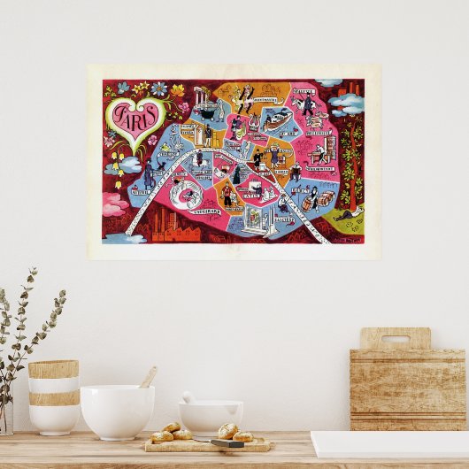 Paris Frankrijk Colorful Map Poster (Keuken)
