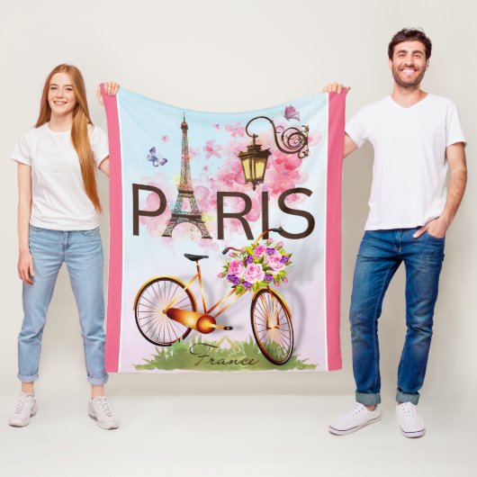 Paris Frankrijk Eiffel Tower Bicycle Lamp Medium Fleece Deken (In situ)