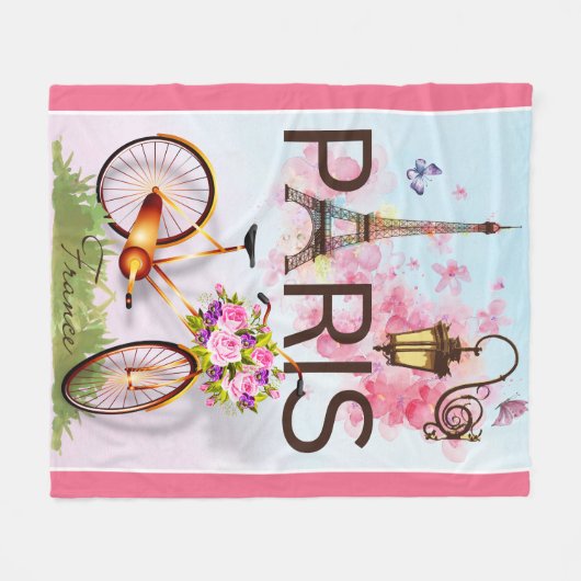 Paris Frankrijk Eiffel Tower Bicycle Lamp Medium Fleece Deken (Voorkant (Horizontaal))