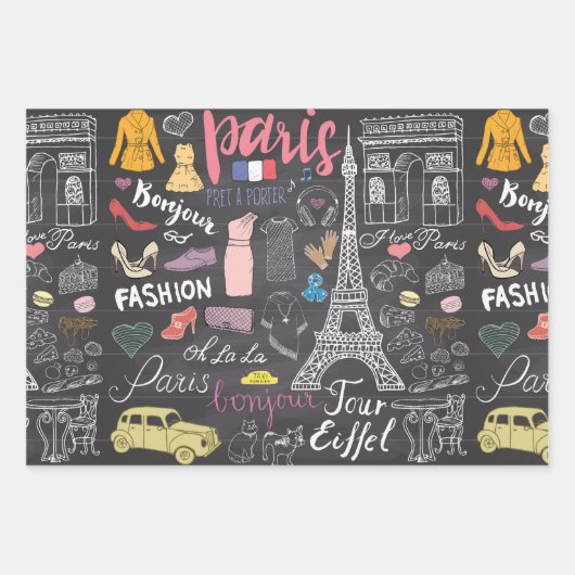 Paris Frankrijk Eiffel Tower Inpakpapier Vel (Voorkant 3)