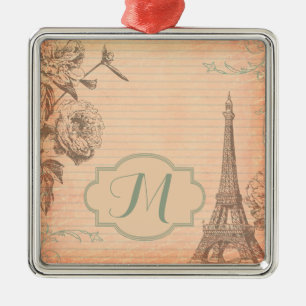 Paris Frankrijk Eiffeltoren Shabby Monogram Orname Metalen Ornament