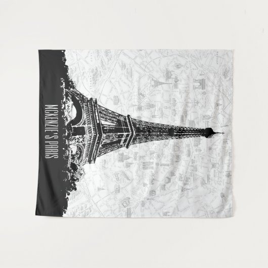 Paris Frankrijk Map Eiffel Tower Fotoachtergrond Wandkleed (Voorkant (horizontaal))