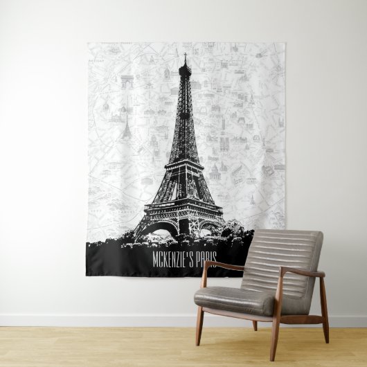 Paris Frankrijk Map Eiffel Tower Fotoachtergrond Wandkleed (In situ)