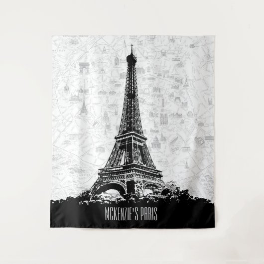 Paris Frankrijk Map Eiffel Tower Fotoachtergrond Wandkleed (Voorkant)