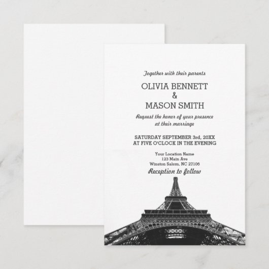 Paris Frankrijk Skyline Eiffel Wedding Invitation Kaart (Voorkant / Achterkant)