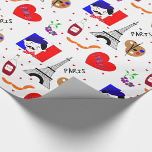 Paris Frankrijk Thétaire Cute Fun Red White Blue  Cadeaupapier