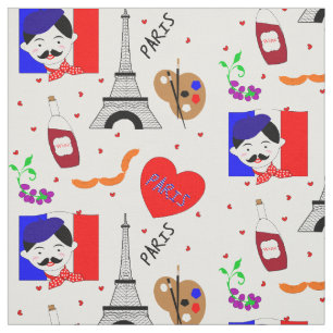 Paris Frankrijk Thétaire Cute Fun Red White Blue  Stof
