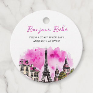 Paris Frans Bonjour Bebe Roze Zwart Baby shower Bedankjes Labels