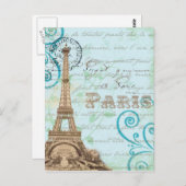 Paris  Frans Schrijven Aqua Briefkaart (Voorkant / Achterkant)