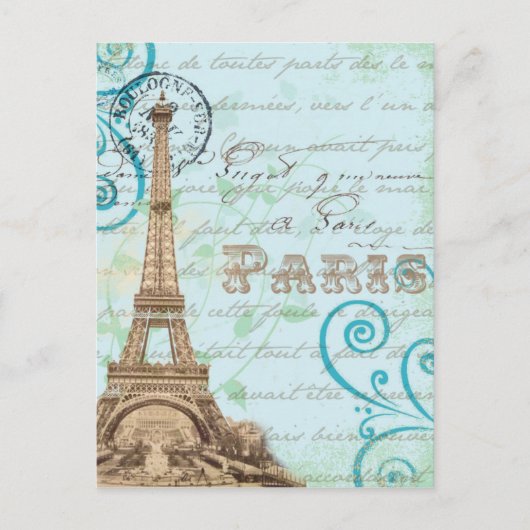 Paris  Frans Schrijven Aqua Briefkaart (Voorkant)