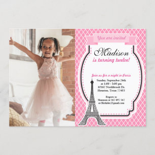 Paris Girl Birthday Party Photo Invitation Kaart