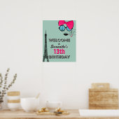 Paris Happy Birthday Welcome Poster Sign (Keuken)