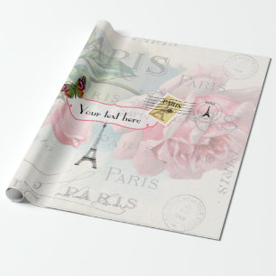 Paris Huwelijk Vintage Shabby-Chic Roze Roos Aange Cadeaupapier