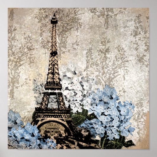 Paris  Hydrangeas Donker Poster of Print (Voorkant)
