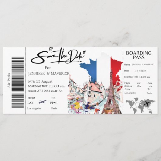 Paris instapkaart Save the Date ticket Kaart (Voorkant)
