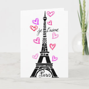 PARIS JE T'AIME EIFFEL EN PINK HEARTS KAART