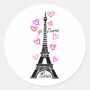 PARIS JE T'AIME EIFFEL EN PINK HEARTS RONDE STICKER
