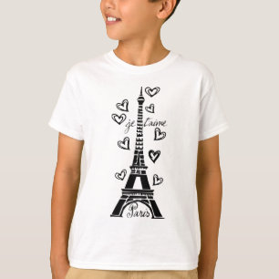 PARIS JE T'AIME EIFFEL TOWER EN HEARTS PRINT T-SHIRT