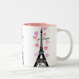 PARIS JE T'AIME EIFFEL TOWER EN HEARTS PRINT TWEEKLEURIGE KOFFIEMOK