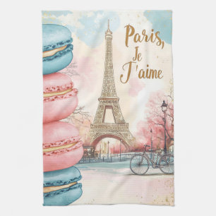  Paris, Je T'aime - Eiffeltoren met Macarons  Theedoek