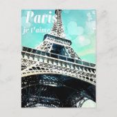 "Paris je t'aime" Retro Eiffel Tower Post Card Briefkaart (Voorkant)