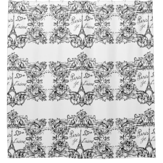 Paris Je tAime  Scrollwork & Eiffel Tower Douchegordijn (Voorkant)
