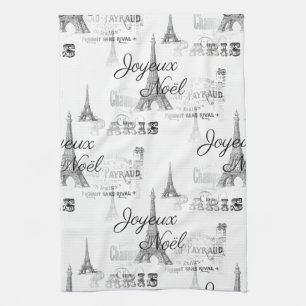 Paris Joyeux Noel B&W kerst keukenhanddoeken