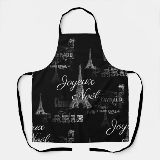 Paris Joyeux Noel Kerstmis Black Apron Schort (Voorkant)