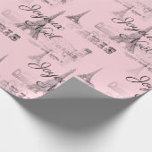 Paris Joyeux Noel Roze Kerst Inpakpapier (Hoek)