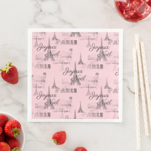 Paris Joyeux Noel Roze Kerst Papier Servetten