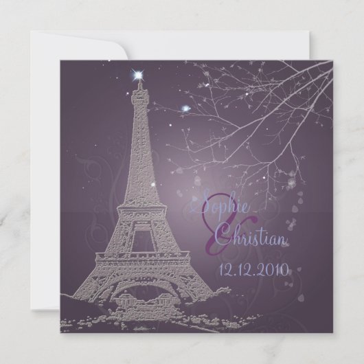 Paris La Nuit, huwelijksuitnodigingen voor eiffelt Kaart (Voorkant)