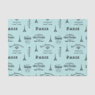 Paris Label Collage Aqua Tissue Paper Tissuepapier