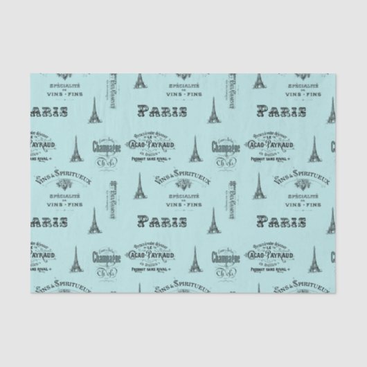 Paris Label Collage Aqua Tissue Paper Tissuepapier (Voorkant)