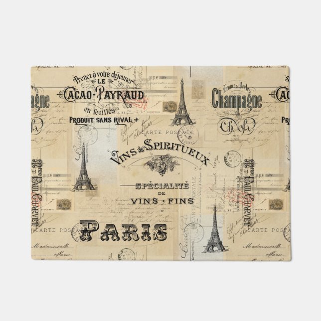 Paris Label Collage French Briefkaart Doormat Deurmat (Voorkant)
