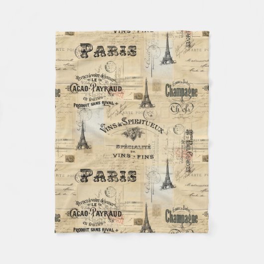 Paris Label Collage French Briefkaart Fleece Blank Deken (Voorkant)
