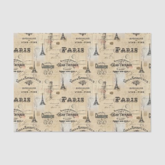 Paris Label Collage French Briefkaarten Weefselpap Tissuepapier (Voorkant)