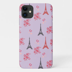 Paris Liefdespatroon – Eiffeltoren & Rozens Naadlo iPhone 11 Hoesje