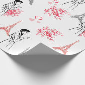 Paris Love Pattern – Eiffel Tower & Roses Seamless Cadeaupapier (Hoek)