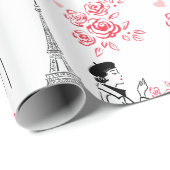 Paris Love Pattern – Eiffel Tower & Roses Seamless Cadeaupapier (Rol Hoek)