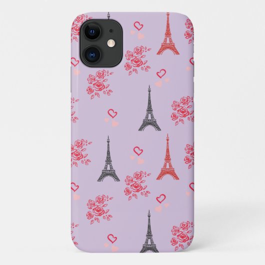 Paris Love Pattern – Eiffel Tower & Roses Seamless Case-Mate iPhone Case (Achterkant)