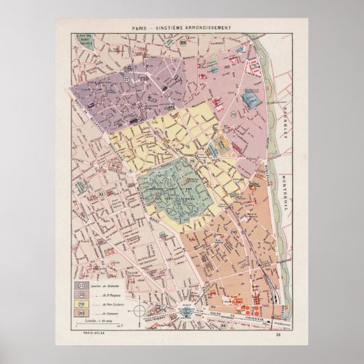  Paris Map, 1900 - 20ste Arrondissement Poster (Voorkant)