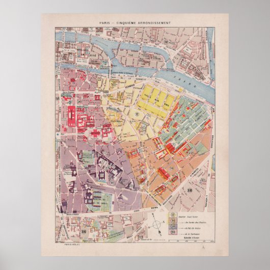 Paris Map, 1900 - 5e Arrondissement Poster (Voorkant)