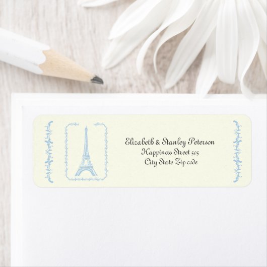 Paris mariage bleu clair Tour Eiffel étiquette d'i (En situation)